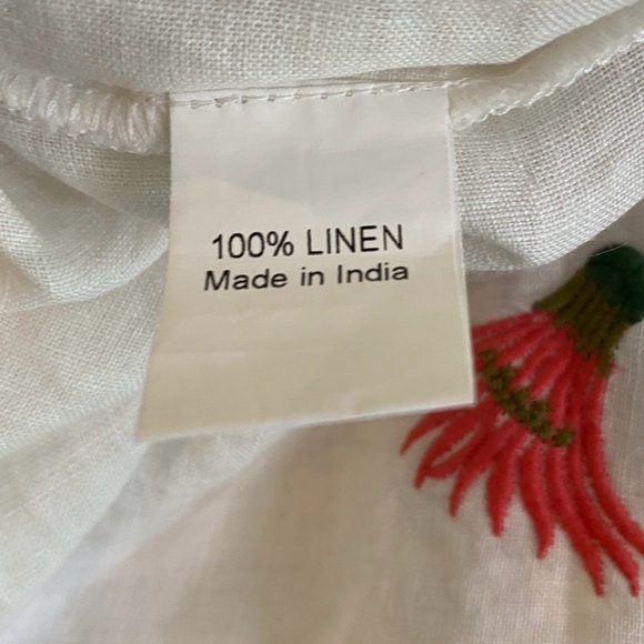 NWT Hannah Jaya Linen Embroider Puff Sleeve Button Split Neck Belted Jumpsuit, M - Picture 8 of 8